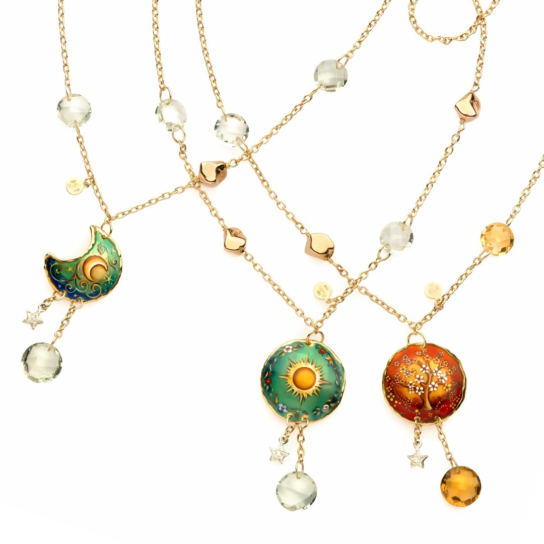 Collane Il Giardino Segreto "Luna", "Sole", "Albero" con Brillanti