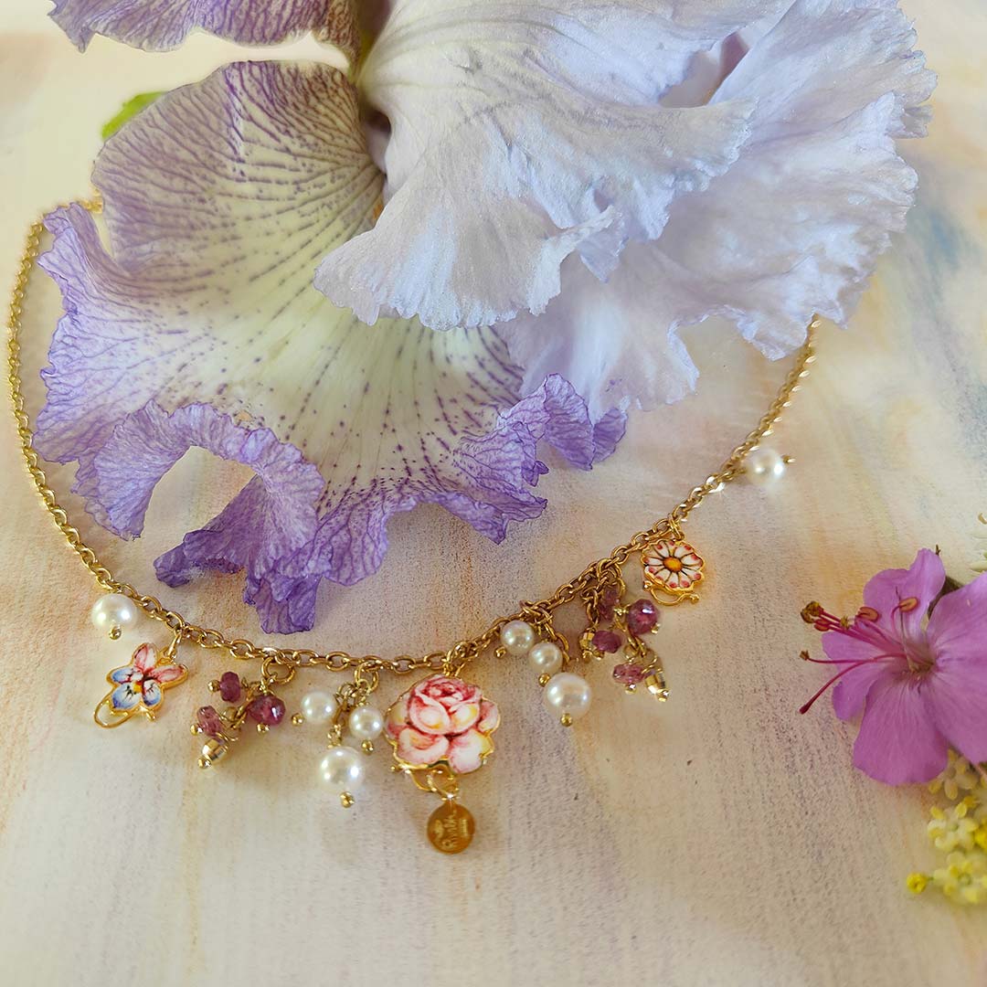Collana Rose Fiorellini Grandi Rosa