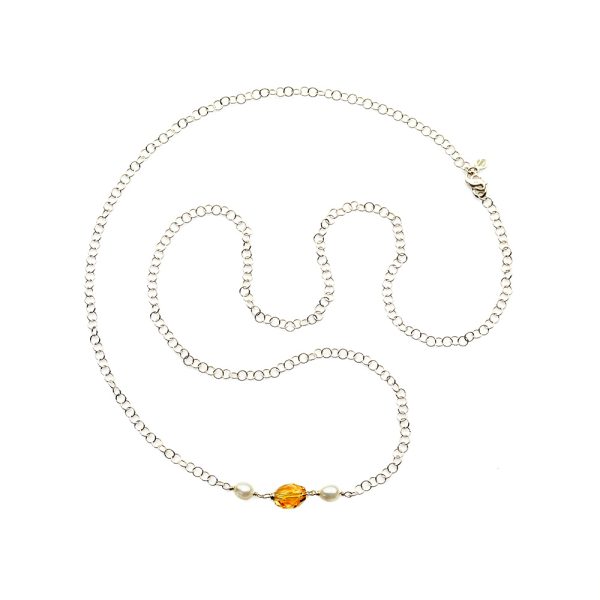Collana lunga in Argento, Perle e Ambra